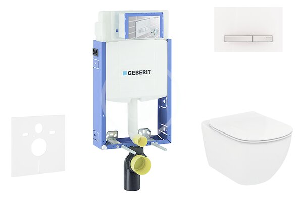 Geberit Modul pro závěsné WC s tlačítkem Sigma50, alpská bílá + Ideal Standard Tesi - WC a sedátko, Rimless, SoftClose 110.302.00.5 NE8