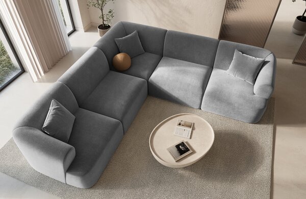 -25 % Dny MOMENTI– Cosmopolitan Design Šedá sametová rohová pohovka Campi 255 cm, levá/pravá