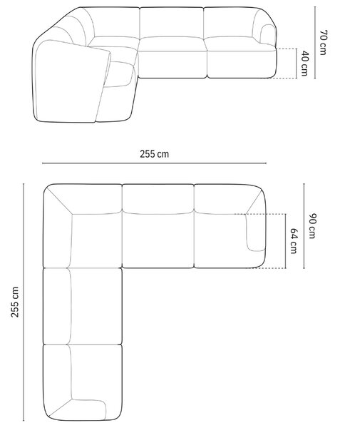 -25 % Dny MOMENTI– Cosmopolitan Design Šedá sametová rohová pohovka Campi 255 cm, levá/pravá