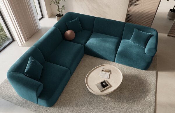 -25 % Dny MOMENTI– Cosmopolitan Design Petrolejově modrá sametová rohová pohovka Campi 255 cm, levá/pravá