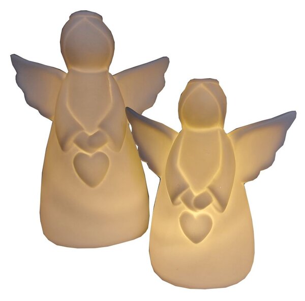Porcelánový anděl bílý svítící LED 12,5cm 3130052B
