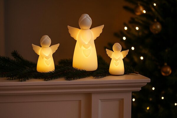 Porcelánový anděl bílý svítící LED 12,5cm 3130052B