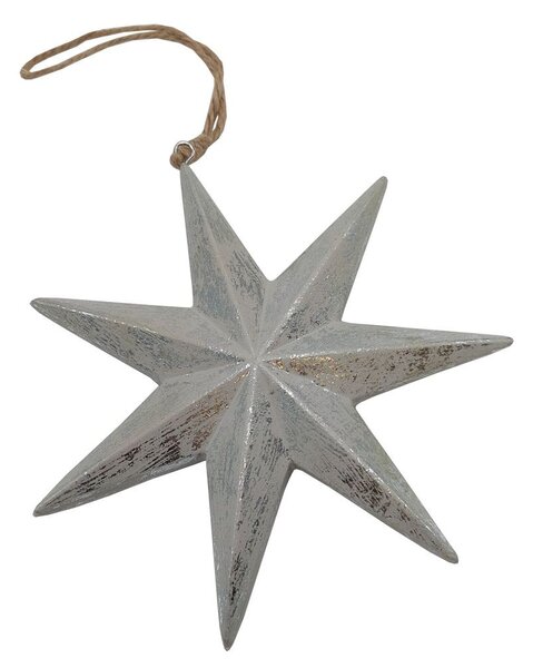Hvězda stříbrná dřevěná závěsná 16cm 3001602B