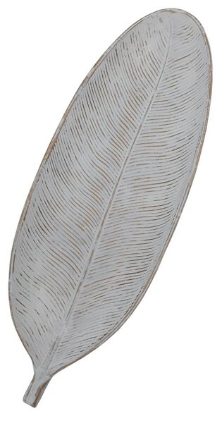 Dekorační tác dřevěný list bílý 40cm 3000202A