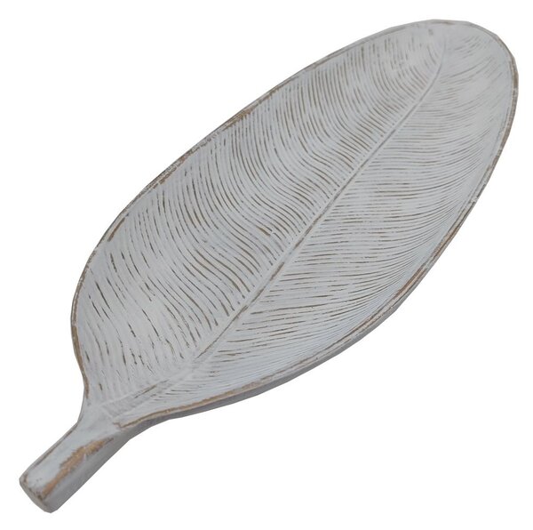 Dekorační tác dřevěný list bílý 40cm 3000202A