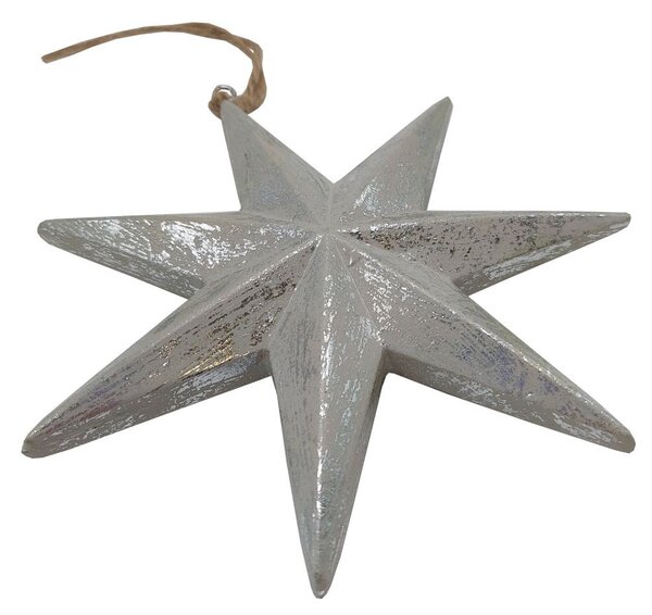 Hvězda stříbrná dřevěná závěsná 16cm 3001602B