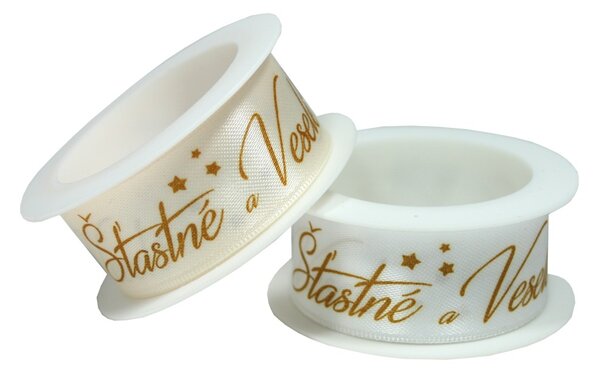 Látková stuha Šťastné a veselé krémová 2m x 2,5cm/3ks 7402806