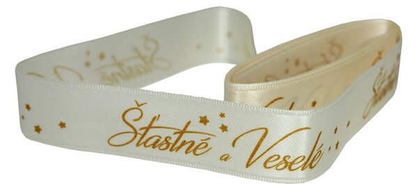 Vánoční látková stuha 2m x 2,5cm Šťastné a veselé 7402808
