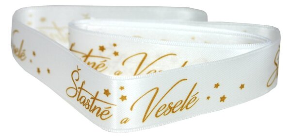 Vánoční látková stuha 2m x 2,5cm Šťastné a veselé 7402807