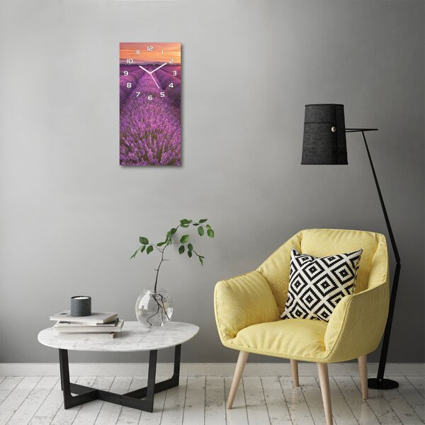 Nástěnné skleněné hodiny Pole levandule pl_zsp_30x60_f_102438053