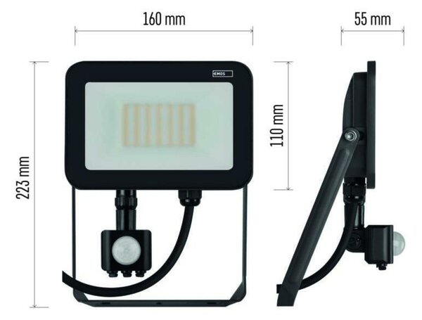 EMOS LED reflektor INOVO s pohybovým čidlem, 30 W, šedý, neutrální bílá ZS2732