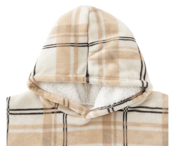 Beránková mikinová deka s rukávy a kapucí PLAID, krémová