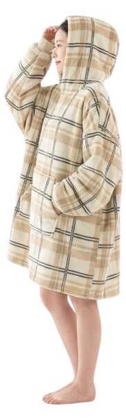 Beránková mikinová deka s rukávy a kapucí PLAID, krémová