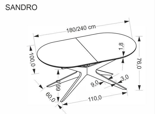 Halmar Rozkládací jídelní stůl SANDRO 180(240)x100 černý