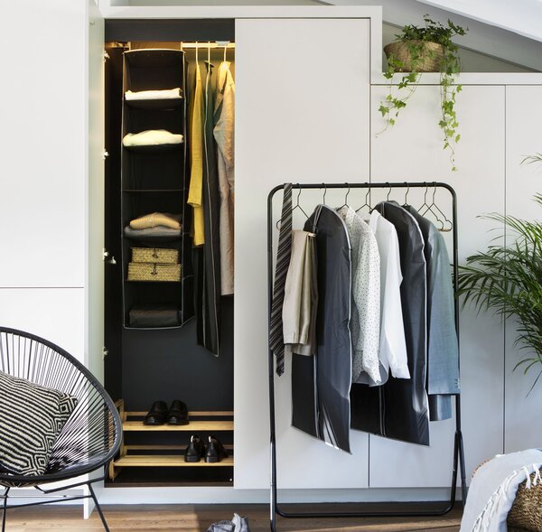 Závěsný organizér na oblečení Compactor URBAN 30 x 30 x 128 cm – 6 polic, černý