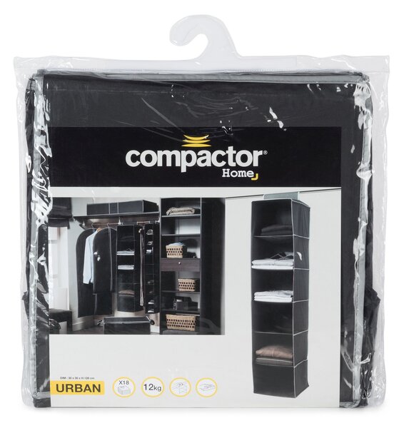 Závěsný organizér na oblečení Compactor URBAN 30 x 30 x 128 cm – 6 polic, černý
