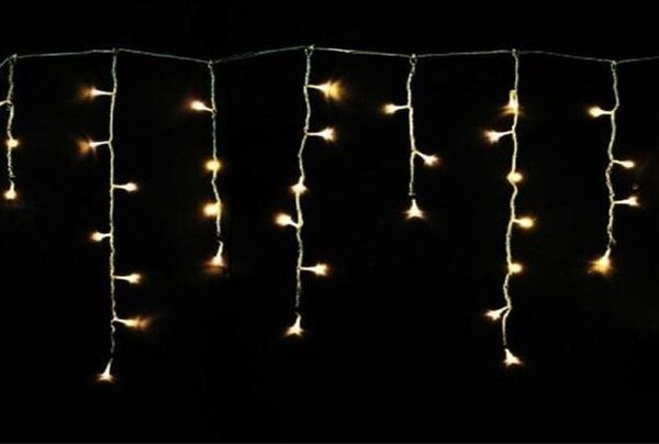 Venkovní LED vánoční závěs - teplá bílá, se záblesky, propojovatelné, různé délky na výběr Délka světelné části + délka přívodního kabelu a počet LED: 2,5m+5m, 105 LED