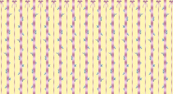 Fototapeta Růžovo-žluté pruhované pozadí s ptáky a mašlemi, Fototapety se zvířaty, Populární fototapety, t00477 - Tapeko.co.cz