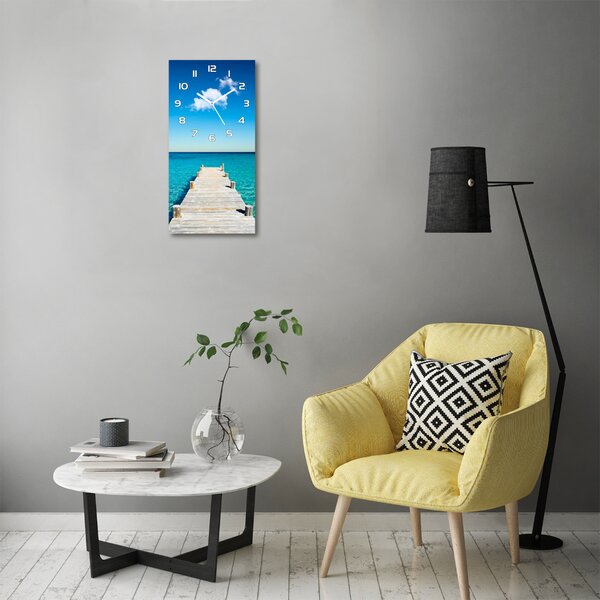 Nástěnné skleněné hodiny Dřevěné molo pl_zsp_30x60_f_36445541