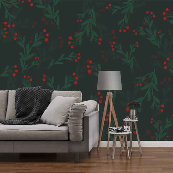 Fototapeta Vzor červených květů a listů, Fototapety s listy, Populární fototapety, t00583 - Tapeko.co.cz