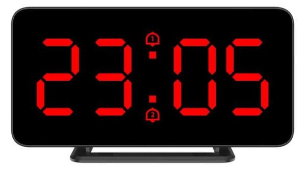 JVD Digitální černý budík do el. sítě JVD SB3216.3 s červenými LED číslicemi (LED podsvícení)
