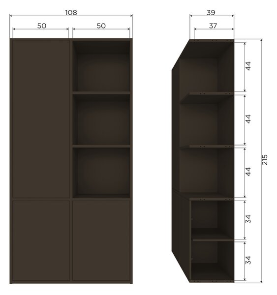 WOOOD Hnědá dřevěná modulární skříň Meggy 215 x 108 cm, levá