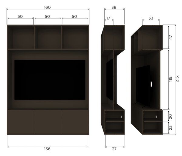 WOOOD Hnědá dřevěná TV stěna Meggy 215 x 160 cm