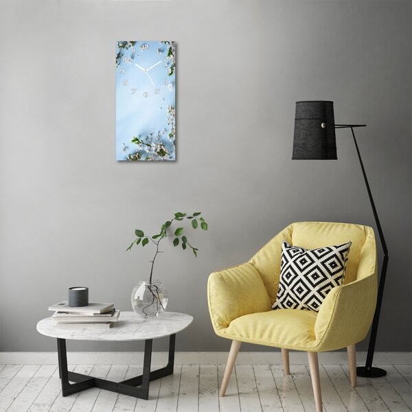 Nástěnné skleněné hodiny Květy višně pl_zsp_30x60_f_81982863