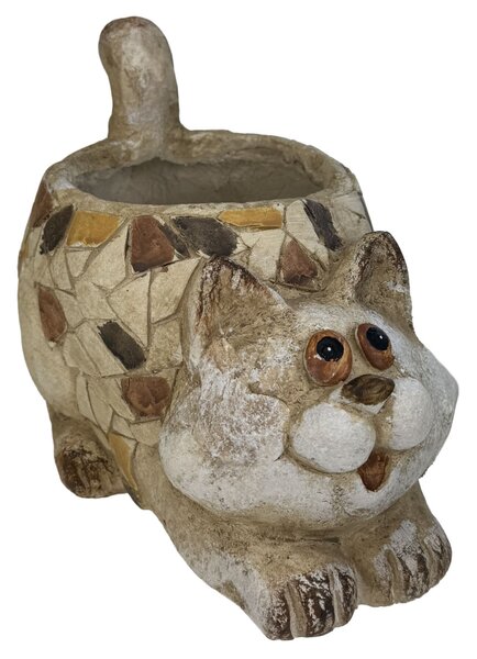 Kočka květináč mozaika 28x20x22 cm zahr. dekorace magnesium