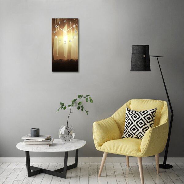 Nástěnné skleněné hodiny Mlha v lese pl_zsp_30x60_f_84176608