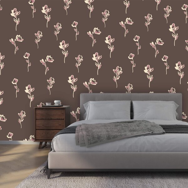 Fototapeta Vzor květin na hnědém pozadí, Fototapety s pírky, Populární fototapety, t00643 - Tapeko.co.cz