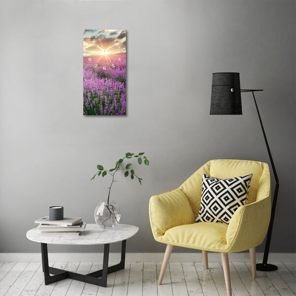 Nástěnné skleněné hodiny Pole levandule pl_zsp_30x60_f_88269062