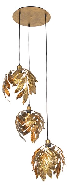 Vintage závěsná lampa starožitná zlatá kulatá 3 světla - Linden