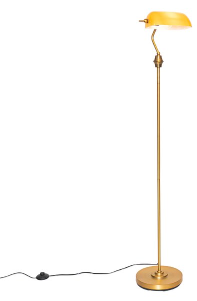 Klasická notářská stojací lampa bronzová s jantarovým sklem - Banker