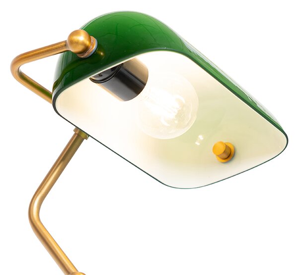 Klasická stojací lampa notáře bronzová se zeleným sklem - Banker