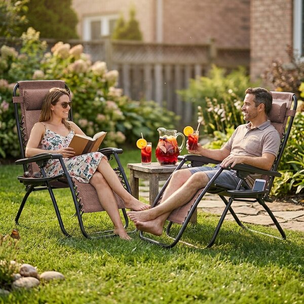 4Home Zahradní plážové polohovací křeslo Relax, hnědá