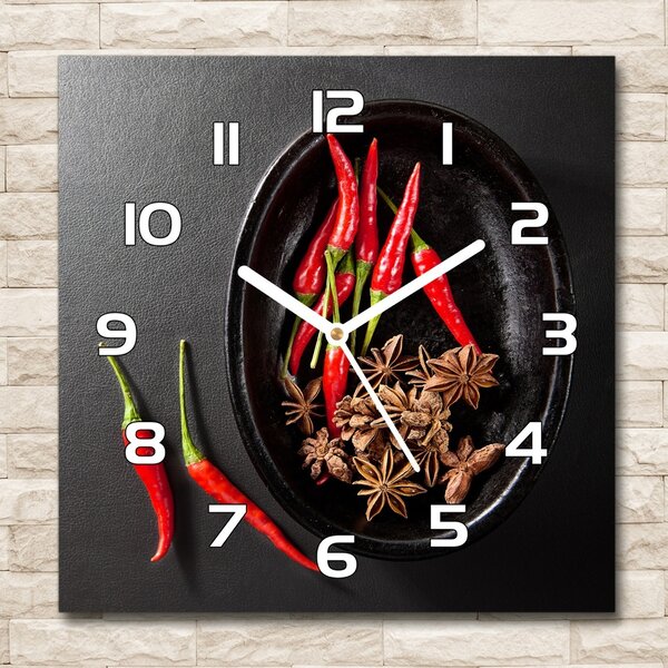 Skleněné hodiny čtverec Chilli papričky pl_zsk_30x30_f_121359221