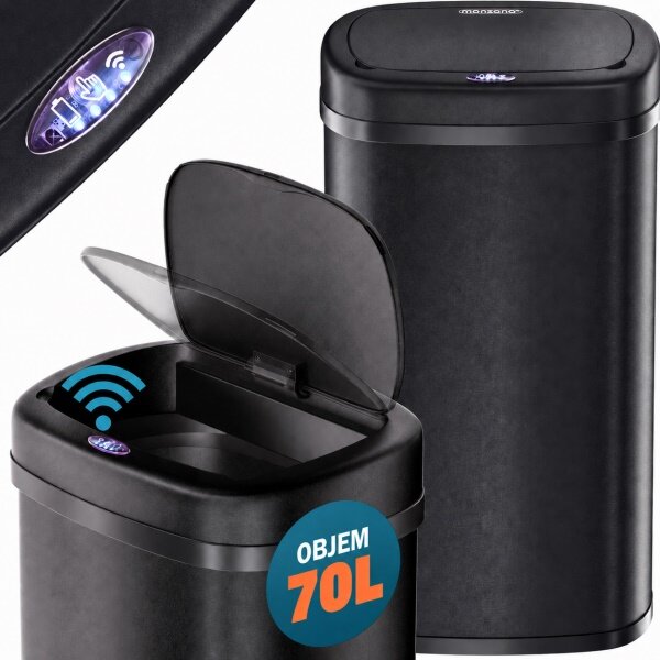 Bezdotykový Jumbo odpadkový koš 70l černá USB kabel zdarma