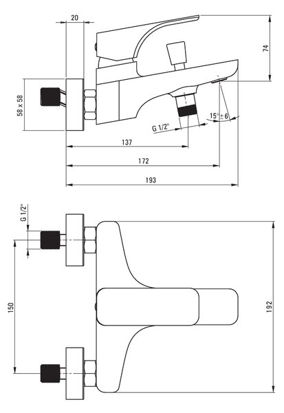 Deante Hiacynt, nástěnná vanová baterie, černá matná, BQH_N10M