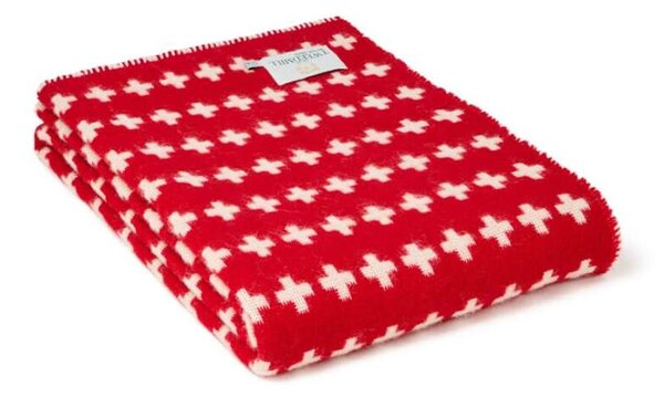 Vlněná deka Cross Red (bez třásní) 200 x 140 cm Tweedmill