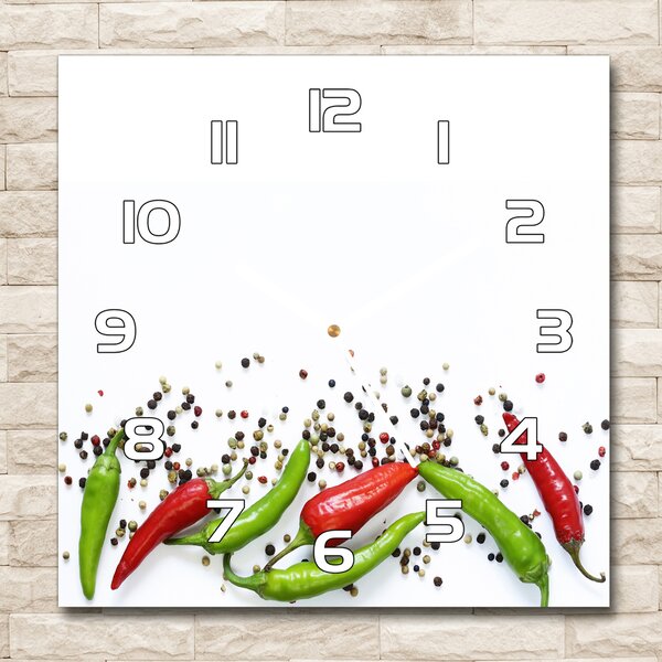 Skleněné hodiny čtverec Chilli papričky pl_zsk_30x30_f_166768878