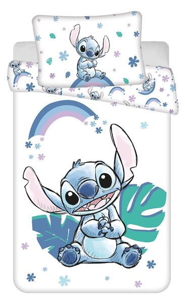 Bílé/modré bavlněné dětské povlečení do postýlky 135x100 cm Lilo and Stitch "Rainbow" – Jerry Fabrics