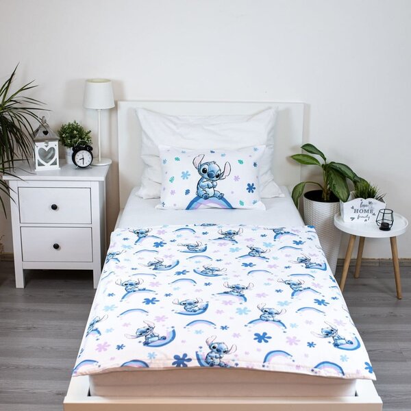 Bílé/modré bavlněné dětské povlečení do postýlky 135x100 cm Lilo and Stitch "Rainbow" – Jerry Fabrics