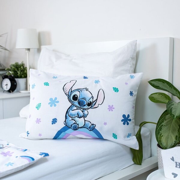 Bílé/modré bavlněné dětské povlečení do postýlky 135x100 cm Lilo and Stitch "Rainbow" – Jerry Fabrics
