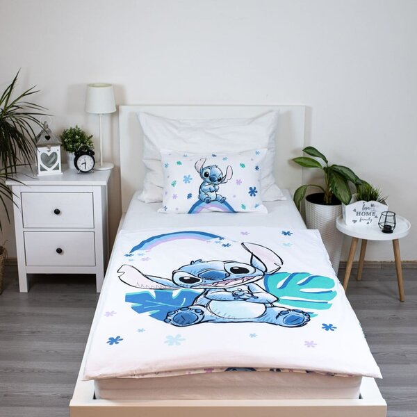 Bílé/modré bavlněné dětské povlečení do postýlky 135x100 cm Lilo and Stitch "Rainbow" – Jerry Fabrics