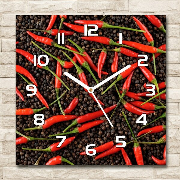Skleněné hodiny čtverec Chilli papričky pl_zsk_30x30_f_35225615