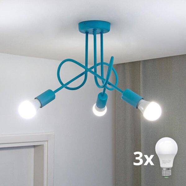 LED Dětský přisazený lustr OXFORD 3xE27/15W/230V modrá