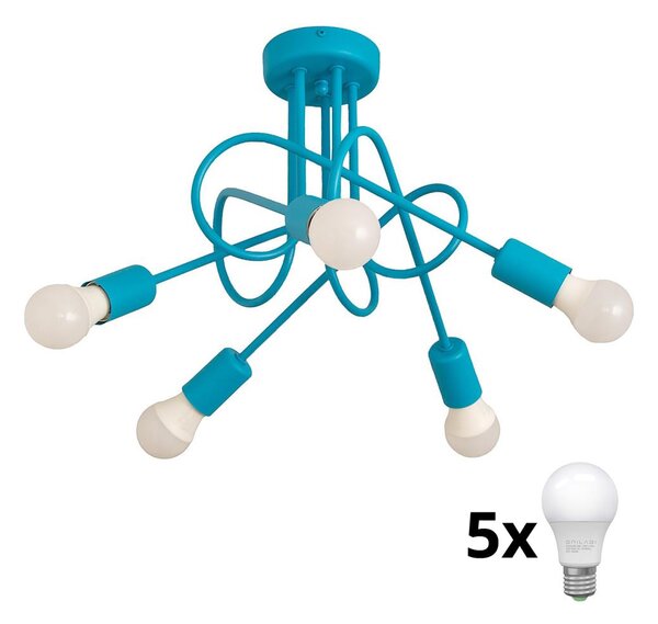 LED Dětský přisazený lustr OXFORD 5xE27/15W/230V modrá