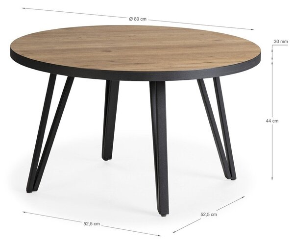 Kulatý konferenční stolek v černé a přírodní barvě s deskou v dubovém dekoru ø 80 cm Sindi – Marckeric