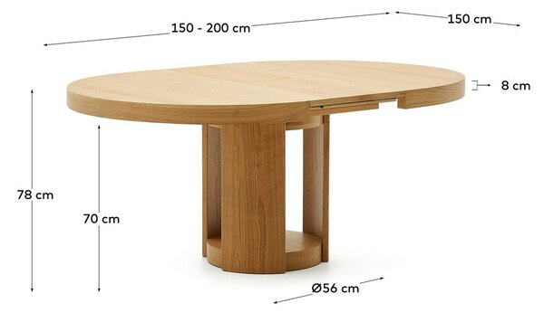 Kulatý rozkládací jídelní stůl s přídavnou deskou v dekoru dubu ø 150 cm Artis – Kave Home